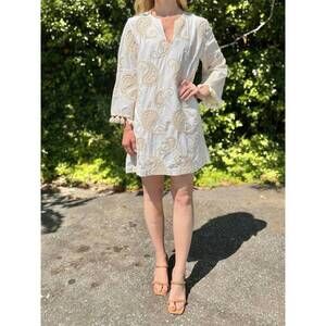 NEW NEMA neutral embroidered shift mini dress in white